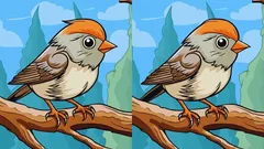 Niełatwa łamigłówka: znajdź 3 różnice na obrazku z ptakiem na drzewie w 29 sekund